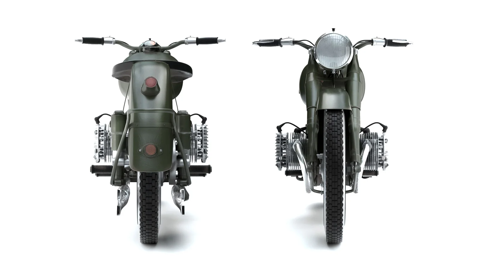 3D графика мотоцикла М-72, вид спереди и сзади