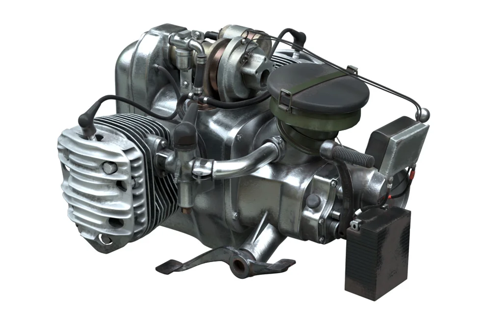 3D модель классического мотоцикла М-72, детализация двигателя