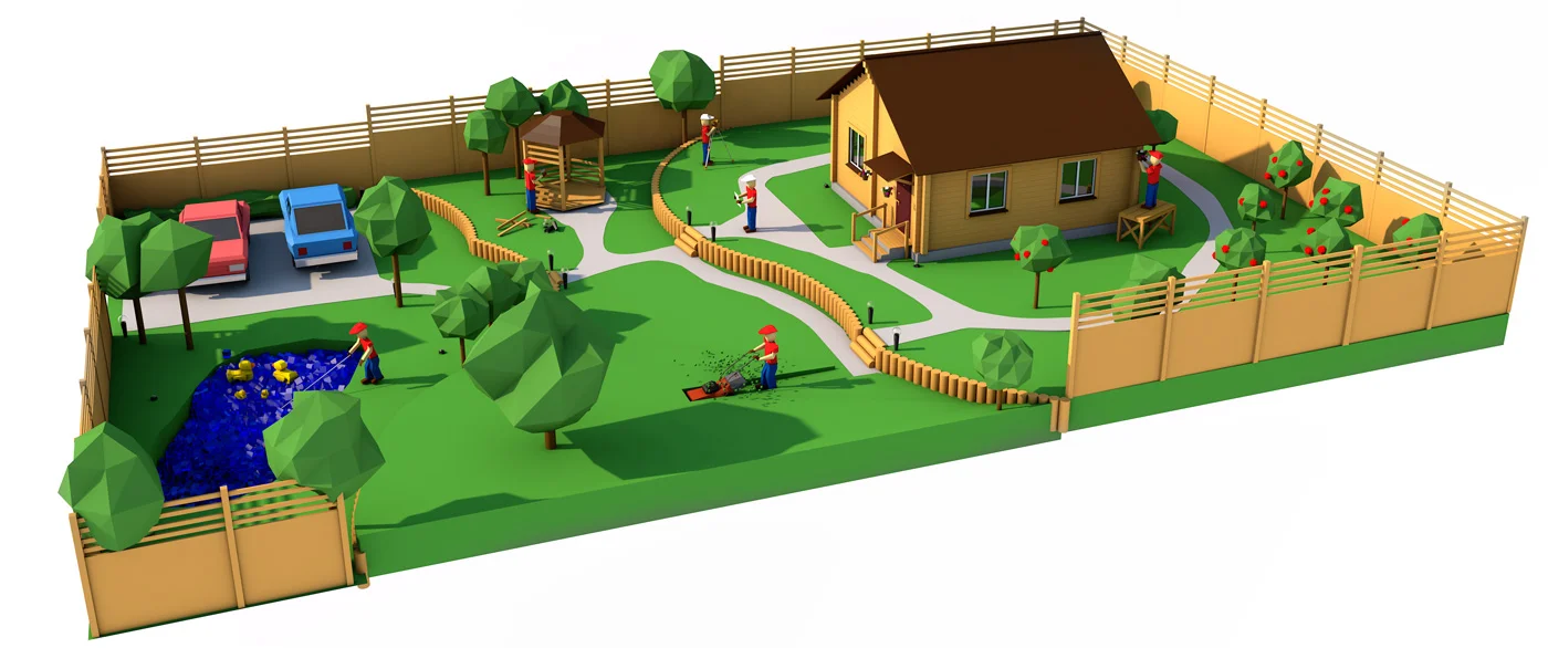 3D сцена ландшафтного дизайна - развитие навыков моделирования